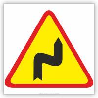 Znak drogowy Tablica informacyjna A-3 Niebezpieczne zakręty- pierwszy w prawo - znak ostrzegawczy 30x30 cm