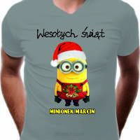 Koszulka świąteczna męska z nadrukiem Wesołych świąt Minionek Marcin