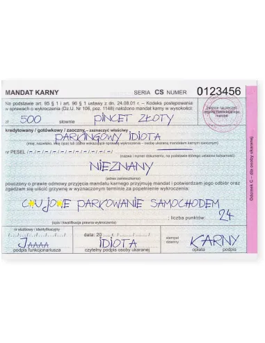 Naklejki Mandat Złe Parkowanie 100 Karny Kutas Chujowe