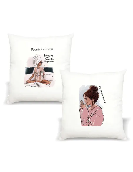 Poduszka z Nadrukiem – Napis Prezent Zostań Domu Sióstr