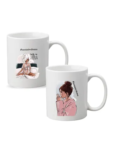 Kubek z Nadrukiem Napis Prezent Zostań w Domu dla Kobiety