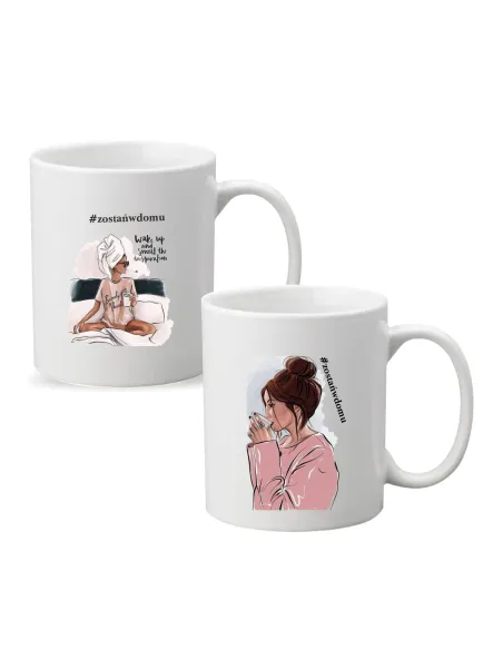 Kubek z Nadrukiem Napis Prezent Zostań w Domu dla Kobiety