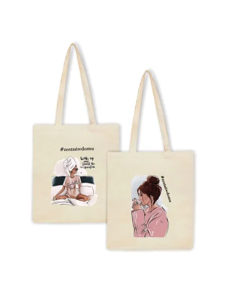 Eko Torba Nadrukiem Napis Prezent Zostań Domu Przyjaciółki