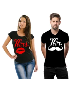 Koszulka z Nadrukiem T Shirt Pary Napisami Zestaw Mrs