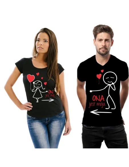 Koszulka z Nadrukiem Zestaw dla Par On Jest Mój Ona Jest