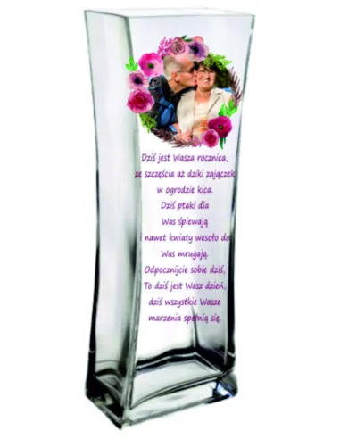 Wazon Szklany Nadrukiem Napisami Dedykacją Datą Prezent