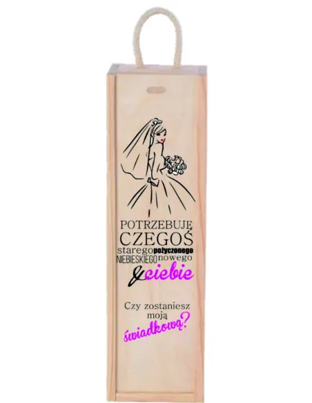 Skrzynka na Wino Prezent Świadkowej Prośba z Nadrukiem