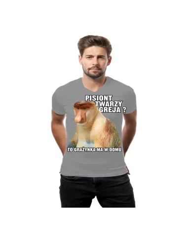 Koszulka z Nadrukiem Janusz Pisiont Twarzy Greja Grażynka