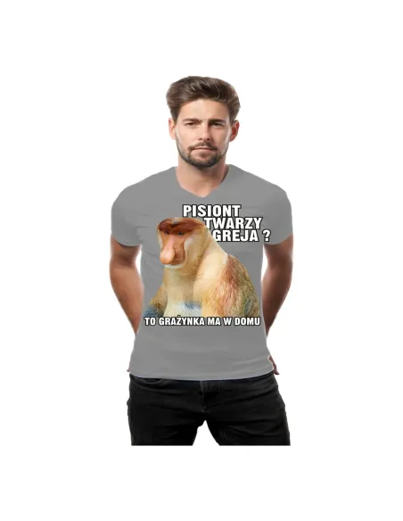 Koszulka z Nadrukiem Janusz Pisiont Twarzy Greja Grażynka