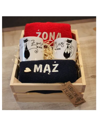 Prezent na Ślub Rocznicę Ręczniki Haftem + Kubki – Ślub