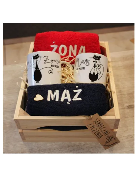 Prezent na Ślub Rocznicę Ręczniki Haftem + Kubki – Ślub