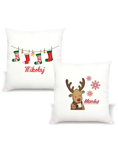 Poduszka z Imieniem Prezent Świąteczny Renifer z Nadrukiem