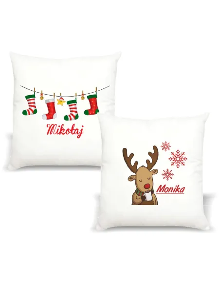 Poduszka z Imieniem Prezent Świąteczny Renifer z Nadrukiem