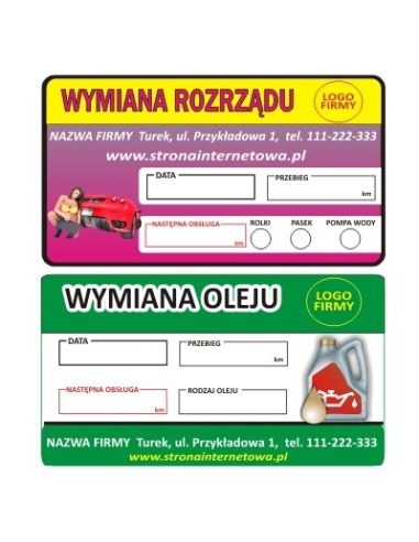 Naklejki Wymiana Oleju Wymiana Rozrządu 100 szt – Druk