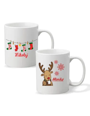 Kubek z Imieniem Prezent Świąteczny Renifer do Szkoły