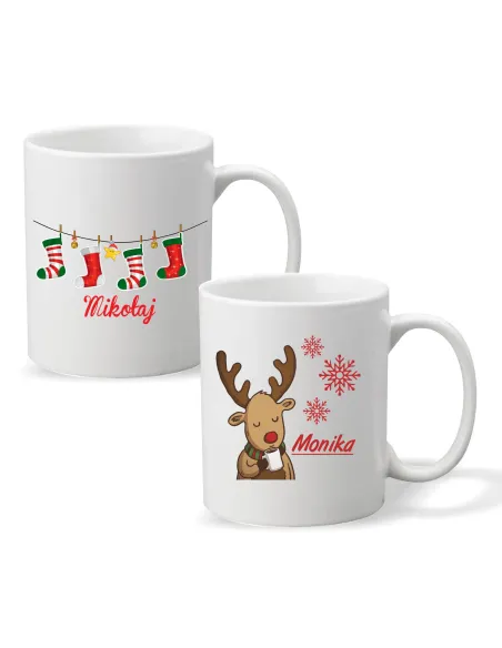 Kubek z Imieniem Prezent Świąteczny Renifer do Szkoły