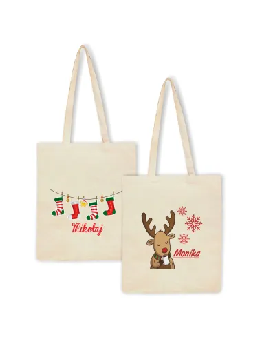 Eko Torba Nadrukiem Świątecznym Prezent Renifer z Nadrukiem