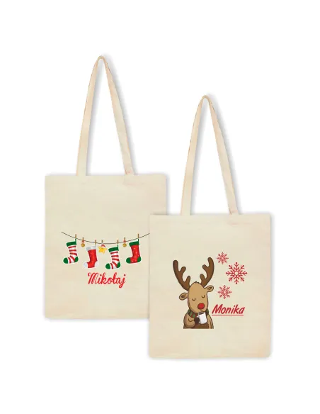 Eko Torba Nadrukiem Świątecznym Prezent Renifer z Nadrukiem