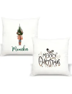 Poduszka z Imieniem Prezent Świąteczny Choinka z Nadrukiem