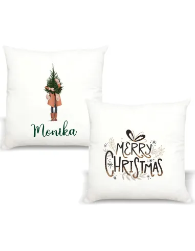 Poduszka z Imieniem Prezent Świąteczny Choinka z Nadrukiem