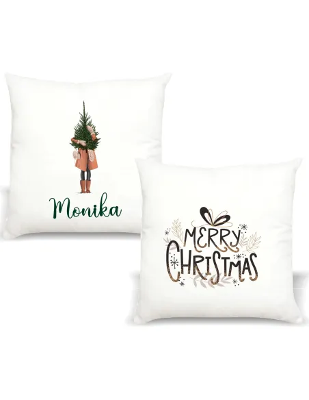 Poduszka z Imieniem Prezent Świąteczny Choinka z Nadrukiem