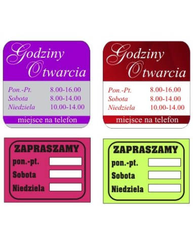 Naklejka Informacyjna Drziw Godzinami Otwarcia Grafiką