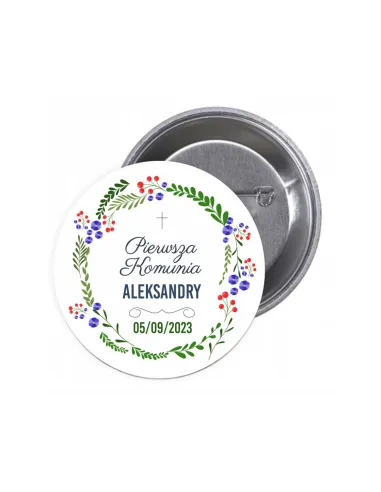 Przypinki Buttony – Komunia Pierwsza Imię Data Znaczki