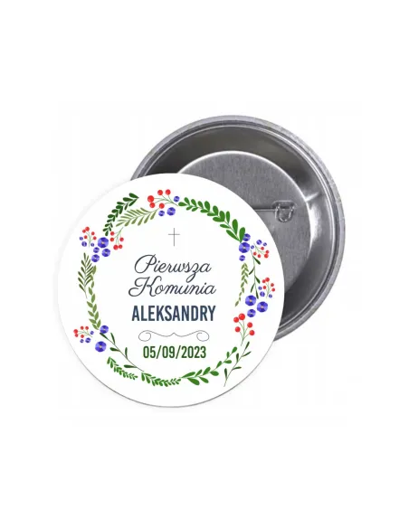Przypinki Buttony – Komunia Pierwsza Imię Data Znaczki