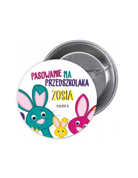 Przypinki Buttony Pasowanie na Przedszkolaka Imię Data