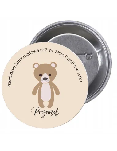 Przypinki Buttony Przedszkole Imię Miś Znaczki Badziki