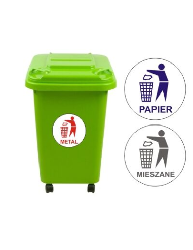Naklejki na Kosze Segregacji Śmieci Szkło Metal Papier