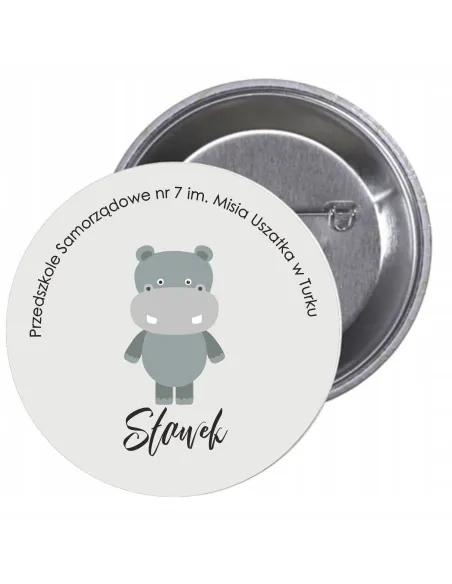 Przypinki Buttony Przedszkole Imię Hipopotam Znaczki