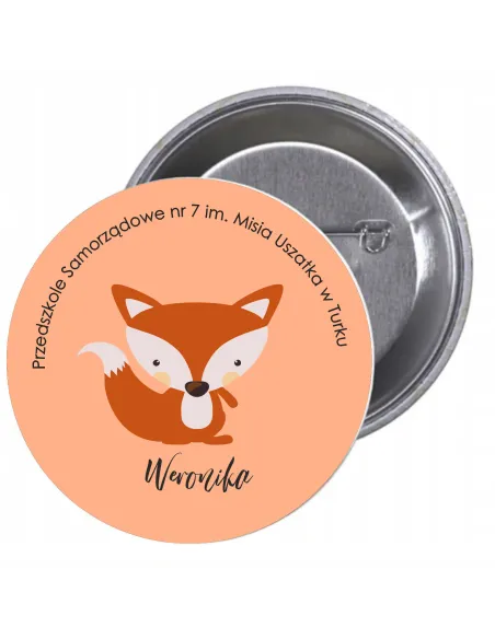 Przypinki Buttony Przedszkole Imię Lis Znaczki Badziki