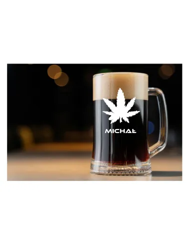 Kufel do Piwa z Grawerem na Prezent Liściem Zielonym