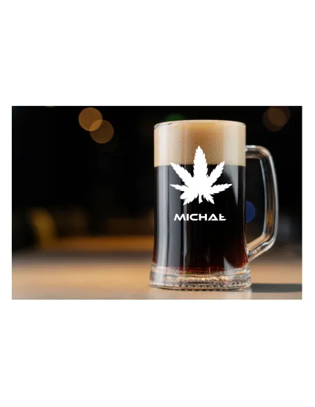 Kufel do Piwa z Grawerem na Prezent Liściem Zielonym
