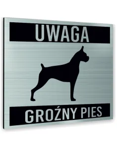Tabliczka Srebrna Uwaga Groźny Pies Tekst Dowolny Tekst