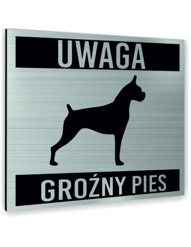 Tabliczka Srebrna Uwaga Groźny Pies Tekst Dowolny Tekst