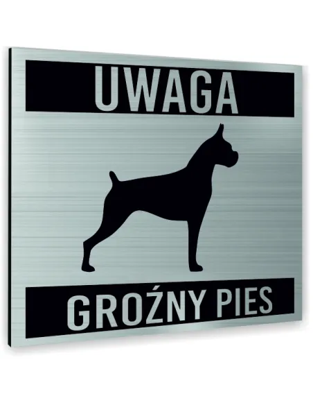 Tabliczka Srebrna Uwaga Groźny Pies Tekst Dowolny Tekst