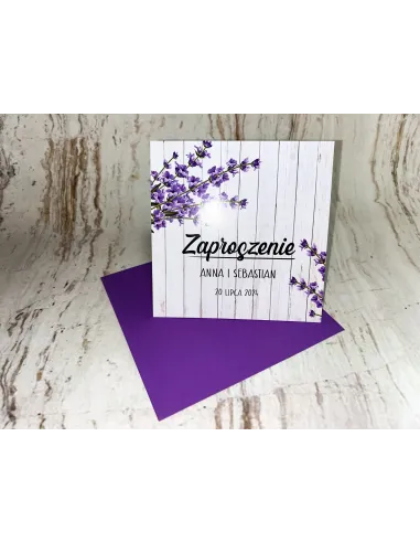 Zaproszenie na Ślub Ślubne Weselne Kwadratowe Fioletowe