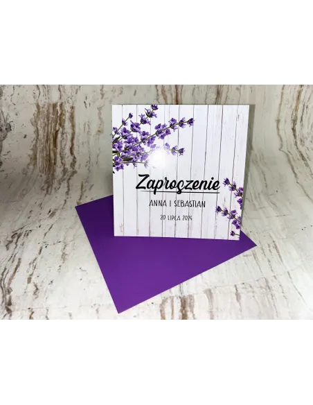 Zaproszenie na Ślub Ślubne Weselne Kwadratowe Fioletowe