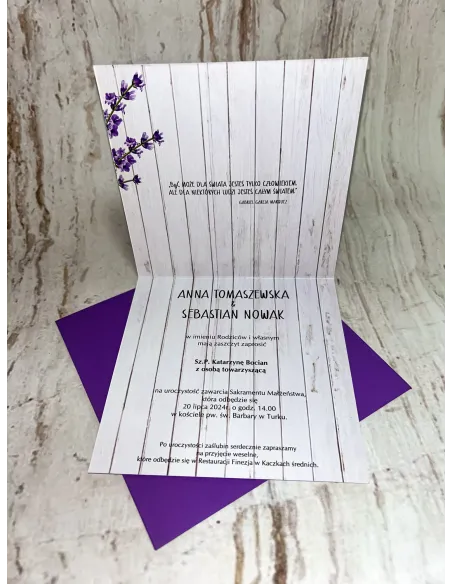 Zaproszenie na Ślub Ślubne Weselne Kwadratowe Fioletowe
