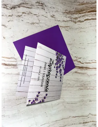 Zaproszenie na Ślub Ślubne Weselne Kwadratowe Fioletowe