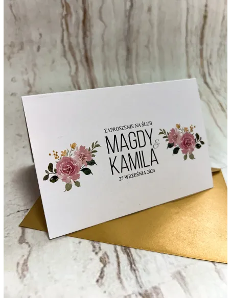 Zaproszenia – Ślub Zaproszenie Ślubne Różowe Kwiatami