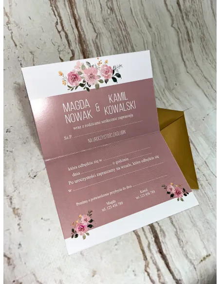 Zaproszenia – Ślub Zaproszenie Ślubne Różowe Kwiatami