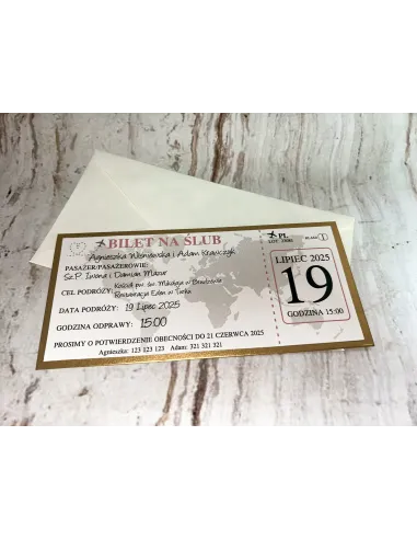 Zaproszenie Bilet na Ślub Jednostronne + Projekt Gratis