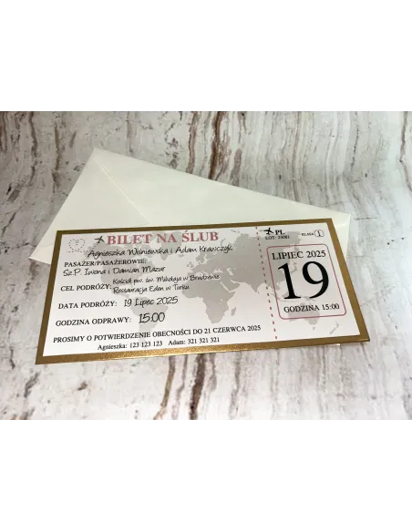 Zaproszenie Bilet na Ślub Jednostronne + Projekt Gratis