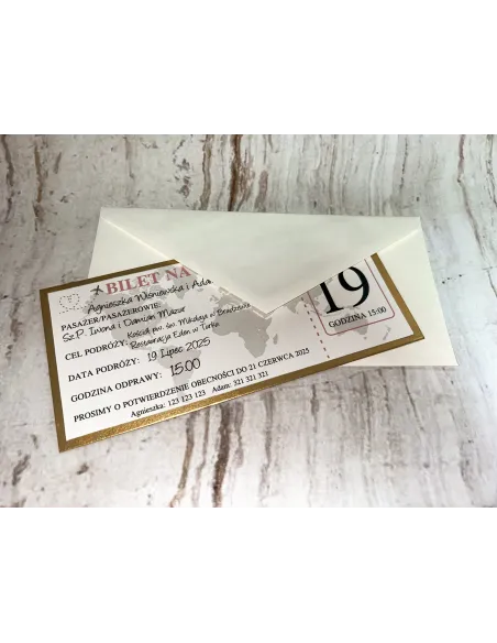 Zaproszenie Bilet na Ślub Jednostronne + Projekt Gratis