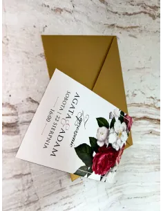 Zaproszenie na Ślub Wesele Jednokartkowe Kwiaty Projekt