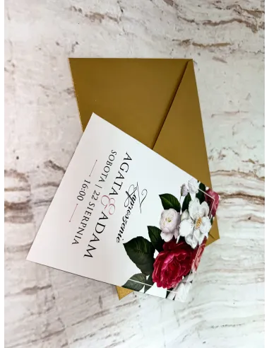 Zaproszenie na Ślub Wesele Jednokartkowe Kwiaty Projekt