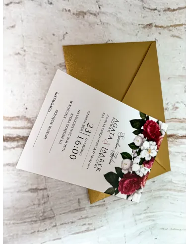 Zaproszenie na Ślub Wesele Jednokartkowe Kwiaty Projekt